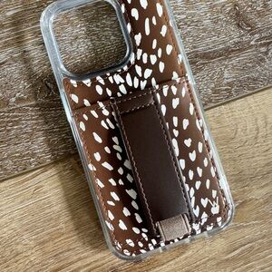 iPhone 15 Pro Walli Brown and White Deer Print Phone Case with Stand